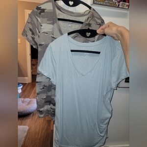 Set Of 2 - Isabel Maternity Camo and Light Blue V-Neck T-Shirts - Medium